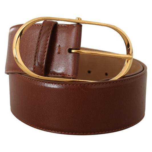 Dolce & Gabbana Elegant Brown Leather Belt with Gold Buckle Dolce & Gabbana Saddle Brown