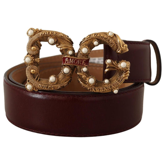 Dolce & Gabbana Elegant Bordeaux Leather Amore Belt Dolce & Gabbana Black