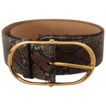 Dolce & Gabbana Brown Exotic Leather Gold Oval Buckle Belt WOMAN BELTS