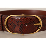 Dolce & Gabbana Brown Exotic Leather Gold Oval Buckle Belt WOMAN BELTS