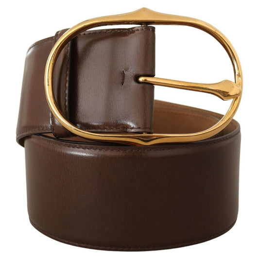 Dolce & Gabbana Elegant Brown Leather Belt with Gold Buckle Dolce & Gabbana Dark Slate Gray