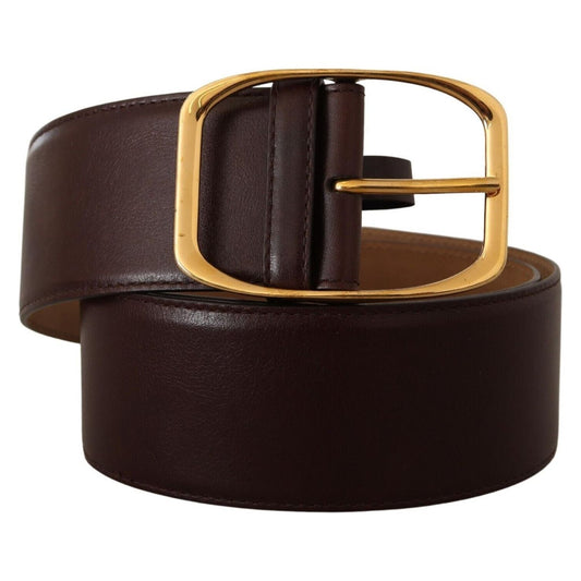 Dolce & Gabbana Elegant Dark Brown Leather Belt with Gold Buckle Dolce & Gabbana Black