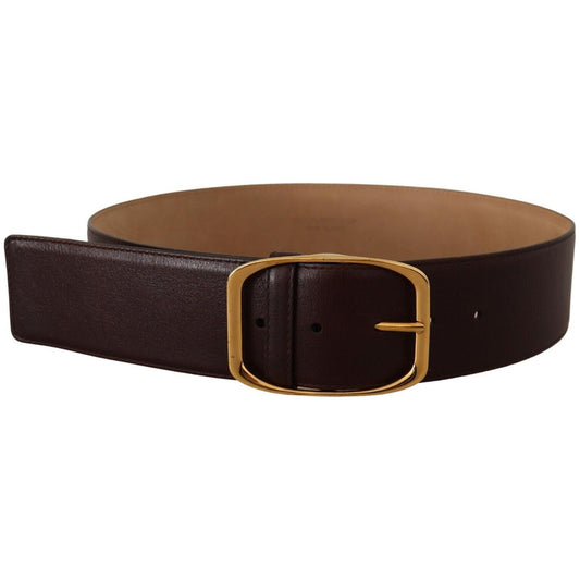 Dolce & Gabbana Elegant Dark Brown Leather Belt with Gold Buckle Dolce & Gabbana Black