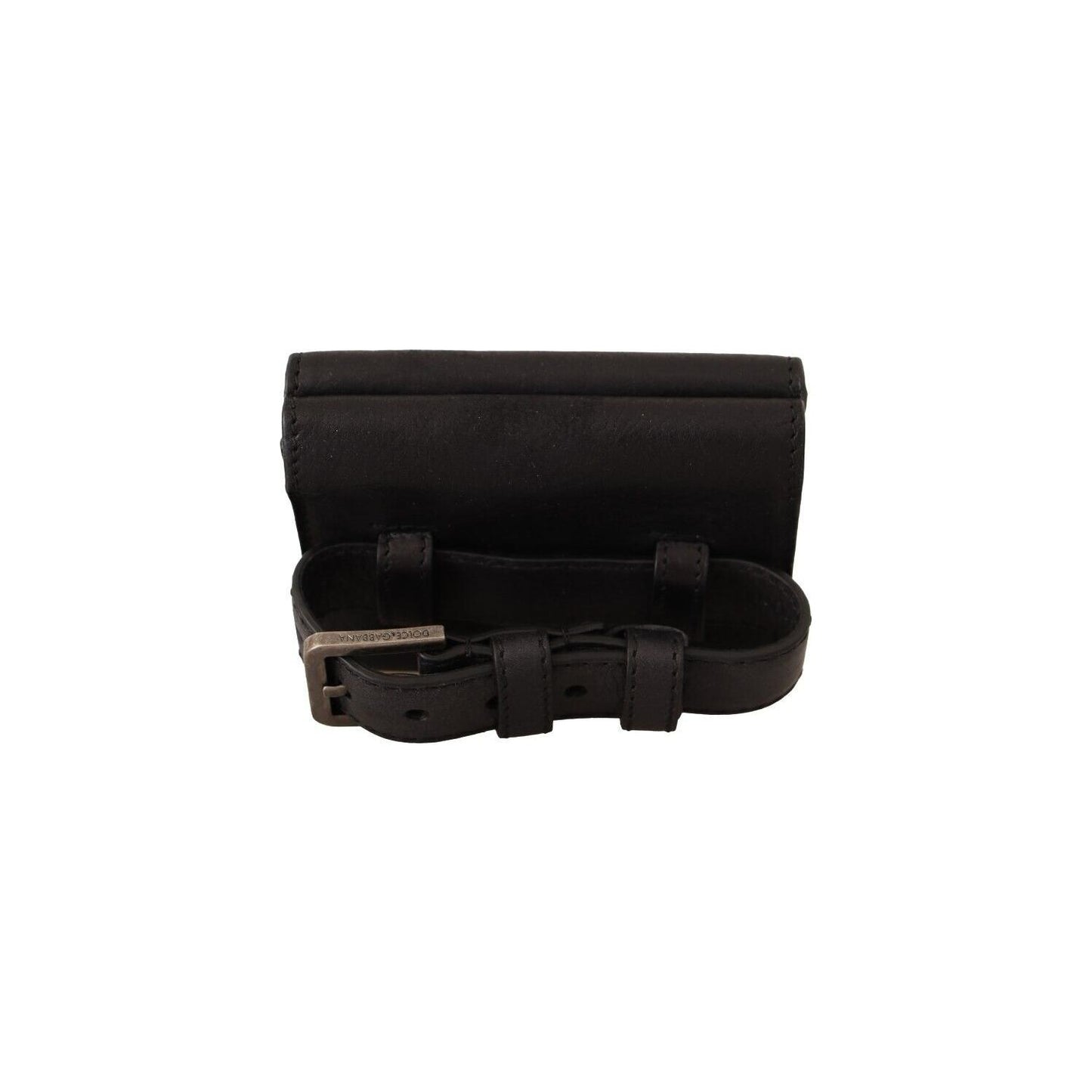Dolce & Gabbana Black Leather Trifold Purse Belt Strap Multi Kit Wallet