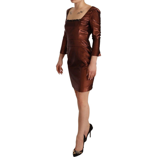 GF Ferre Elegant Bronze Sheath Mini Dress with Square Neck GF Ferre Dark Slate Gray