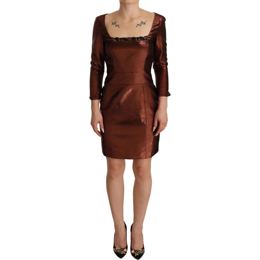 GF Ferre Elegant Bronze Sheath Mini Dress with Square Neck GF Ferre Black