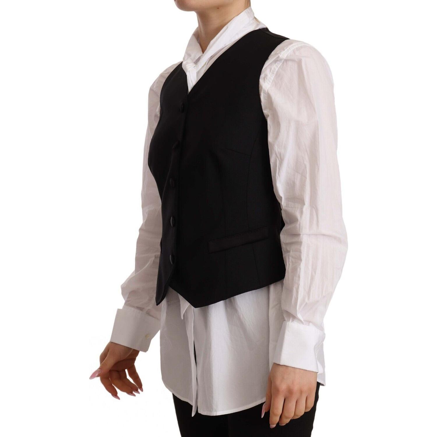 Dolce & Gabbana Black Button Down Sleeveless Vest Viscose Top