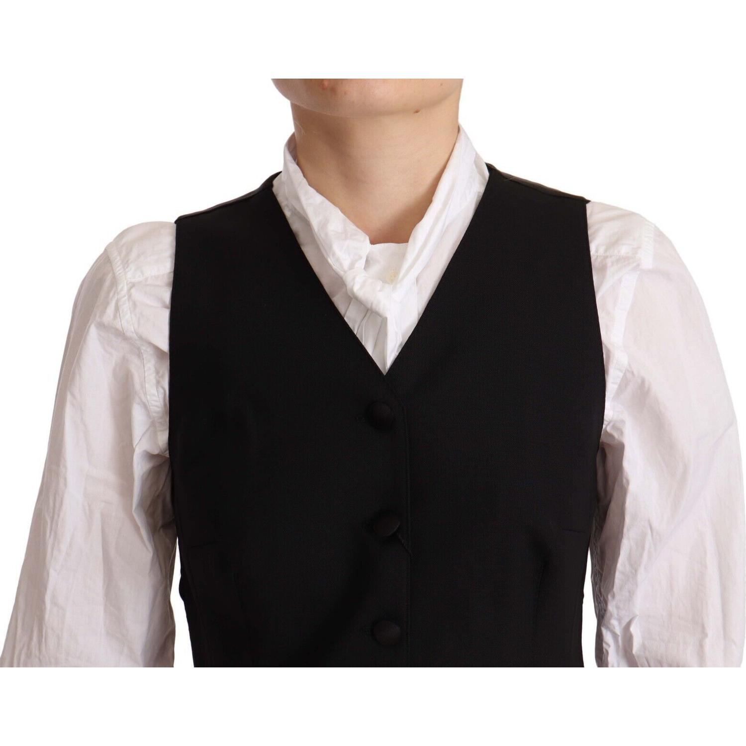 Dolce & Gabbana Black Button Down Sleeveless Vest Viscose Top