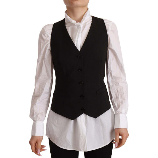 Dolce & Gabbana Black Button Down Sleeveless Vest Polyester Top TSH7063 - 38