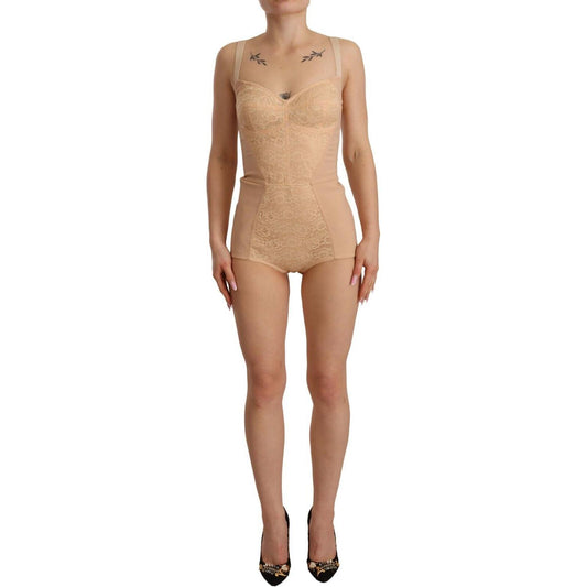 Dolce & Gabbana Beige Lace Panel Stretch Bodysuit Dolce & Gabbana Rosy Brown