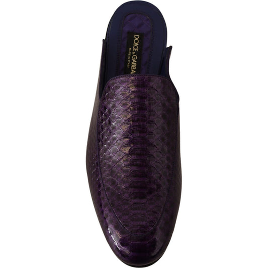 Dolce & Gabbana Purple Exotic Python Leather Slides Dolce & Gabbana Black