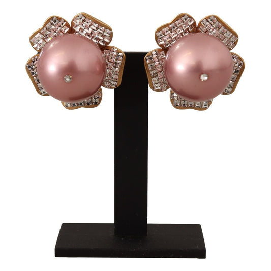 Dolce & Gabbana Elegant Floral Crystal Pearl Clip-On Earrings Earrings Dolce & Gabbana Black