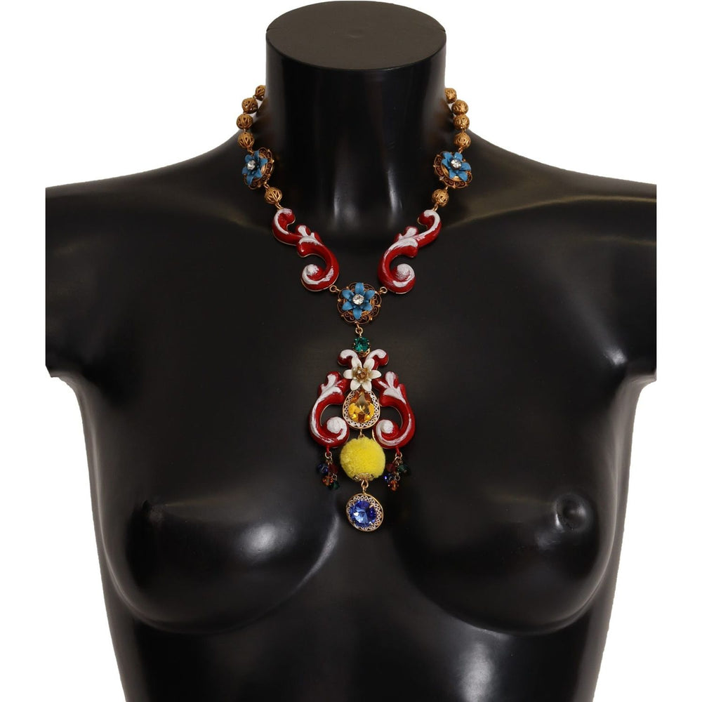 Dolce & Gabbana Gold Brass Carretto Sicily Statement Crystal Chain Necklace Necklace