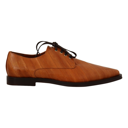 Dolce & Gabbana Elegant Eel Leather Lace-Up Formal Flats Dolce & Gabbana Saddle Brown