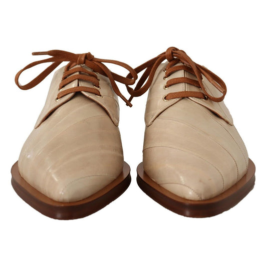 Dolce & Gabbana Elegant Beige Eel Leather Formal Flats Dolce & Gabbana Rosy Brown