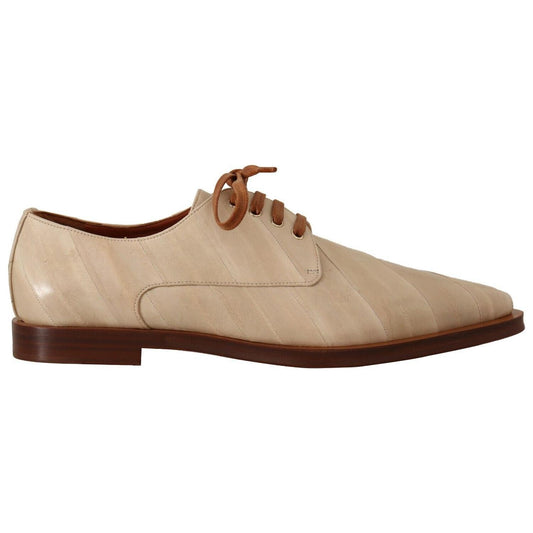 Dolce & Gabbana Elegant Beige Eel Leather Formal Flats Dolce & Gabbana Rosy Brown