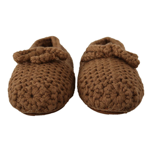 Dolce & Gabbana Elegant Wool Knit Ballerina Flats in Brown Dolce & Gabbana Saddle Brown