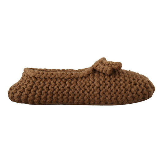 Dolce & Gabbana Elegant Wool Knit Ballerina Flats in Brown Dolce & Gabbana Saddle Brown