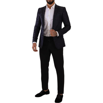 Dolce & Gabbana Blue Floral Jacquard Silk Coat MARTINI Blazer