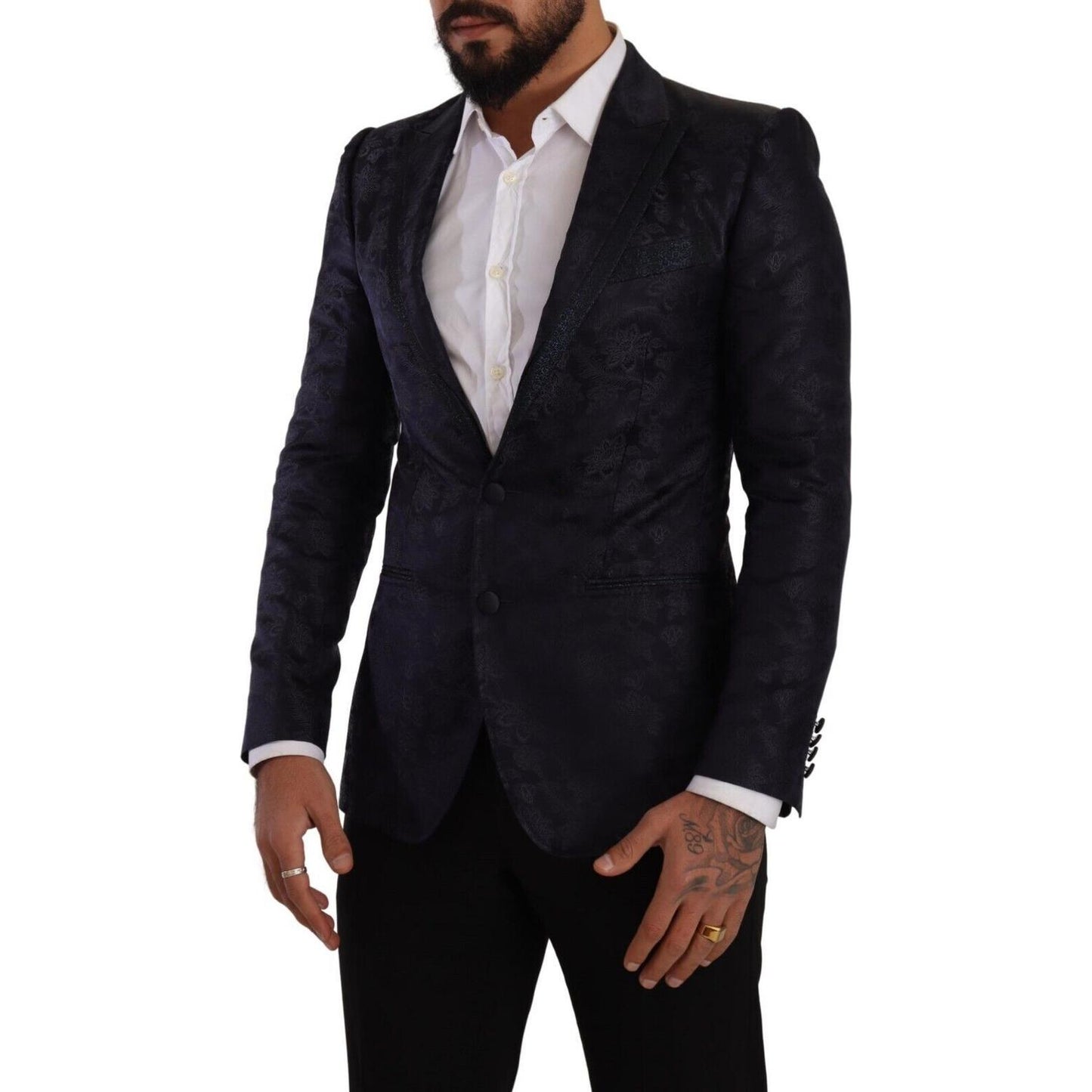 Dolce & Gabbana Blue Floral Jacquard Silk Coat MARTINI Blazer