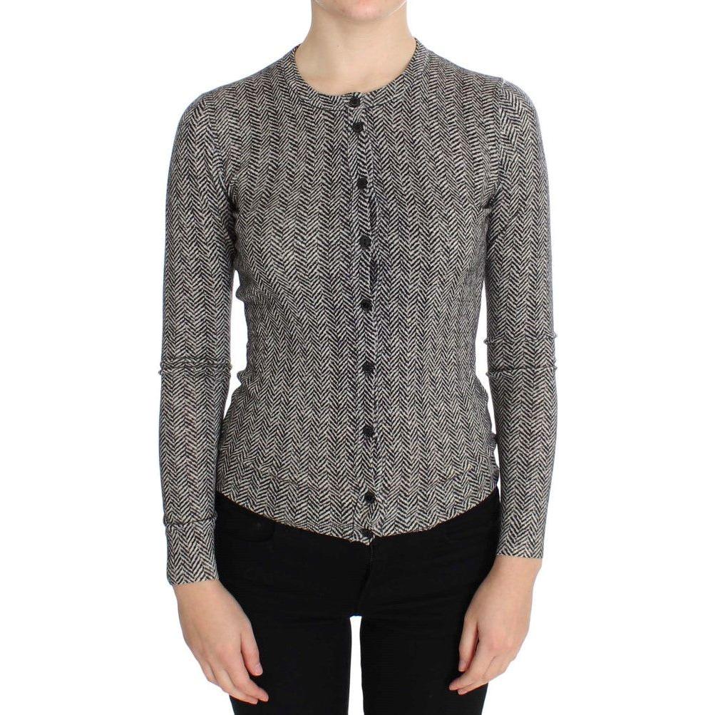 Dolce & Gabbana Black White Wool Top Cardigan Sweater