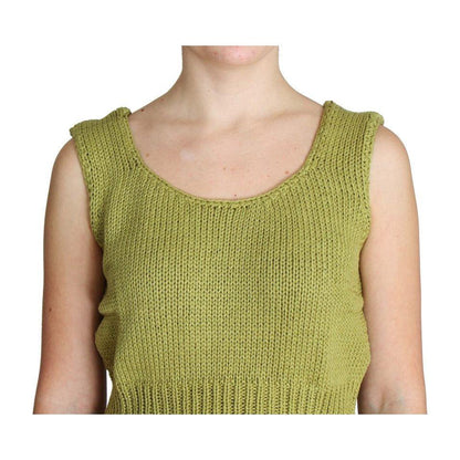 PINK MEMORIES Green Cotton Blend Knitted Sleeveless Sweater
