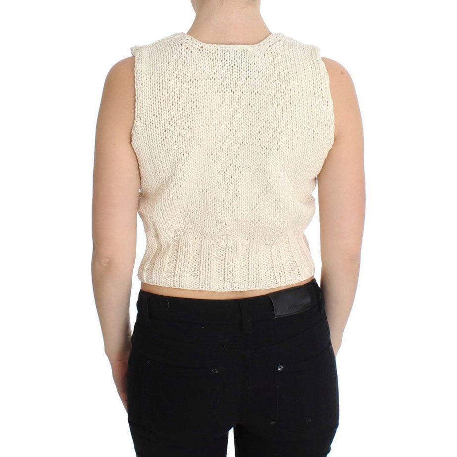 PINK MEMORIES Beige Cotton Blend Knitted Sleeveless Sweater