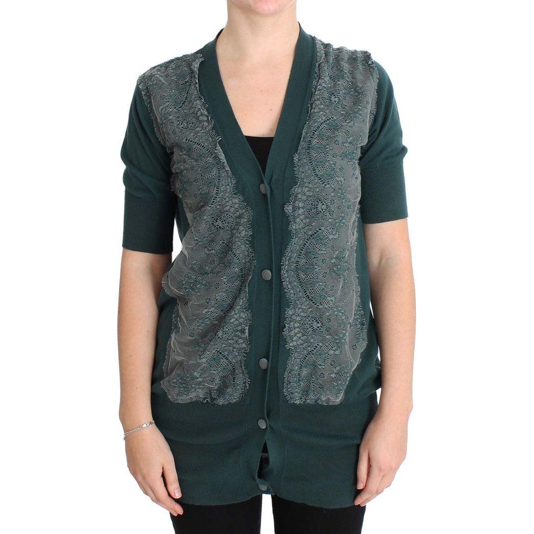PINK MEMORIES Green Lace Cotton Cardigan Sweater