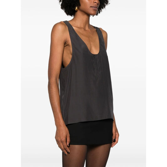Saint Laurent Henley-neck silk tank top Topwear