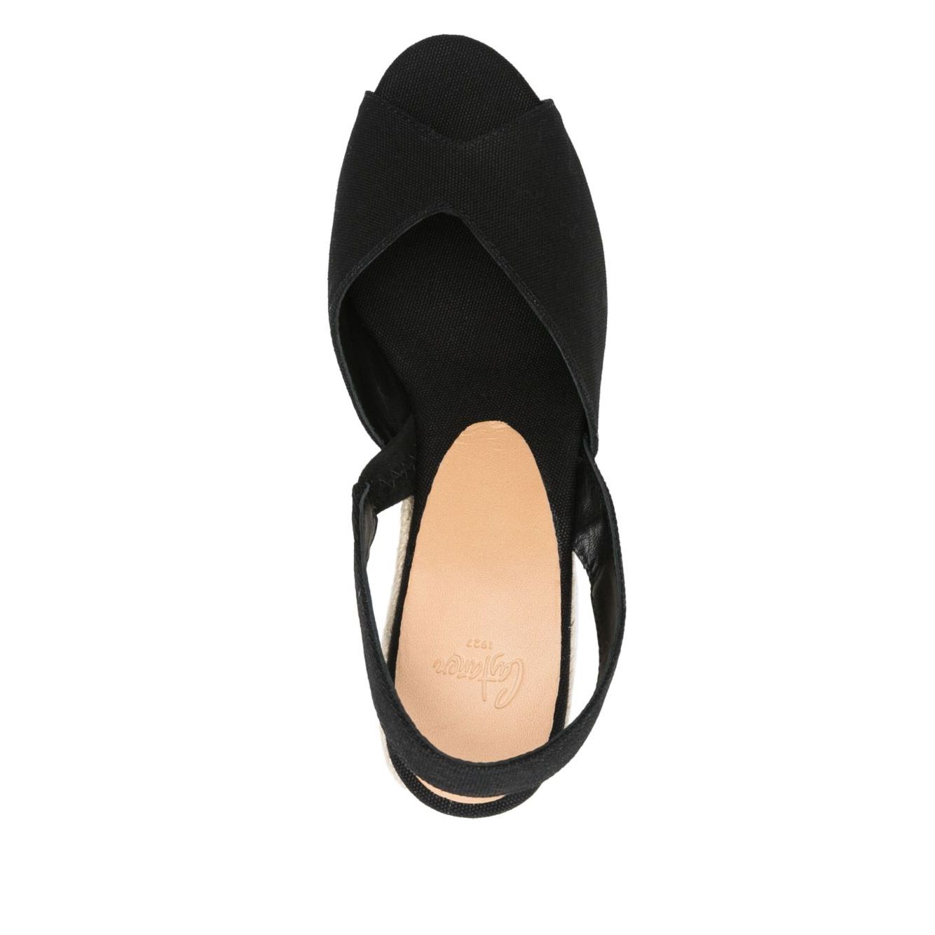Castañer Castaner Flat shoes Black with peep toe, elasticated slingback, jute sole, high wedge heel, size 3.5 in/9 cm Brisa canvas espadrilles