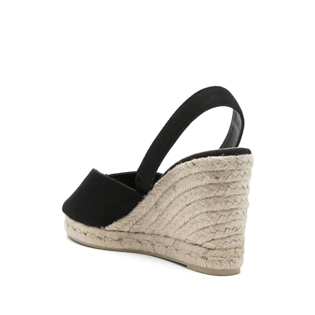 Castañer Castaner Flat shoes Black with elasticated slingback, peep toe, high wedge heel, and jute sole
