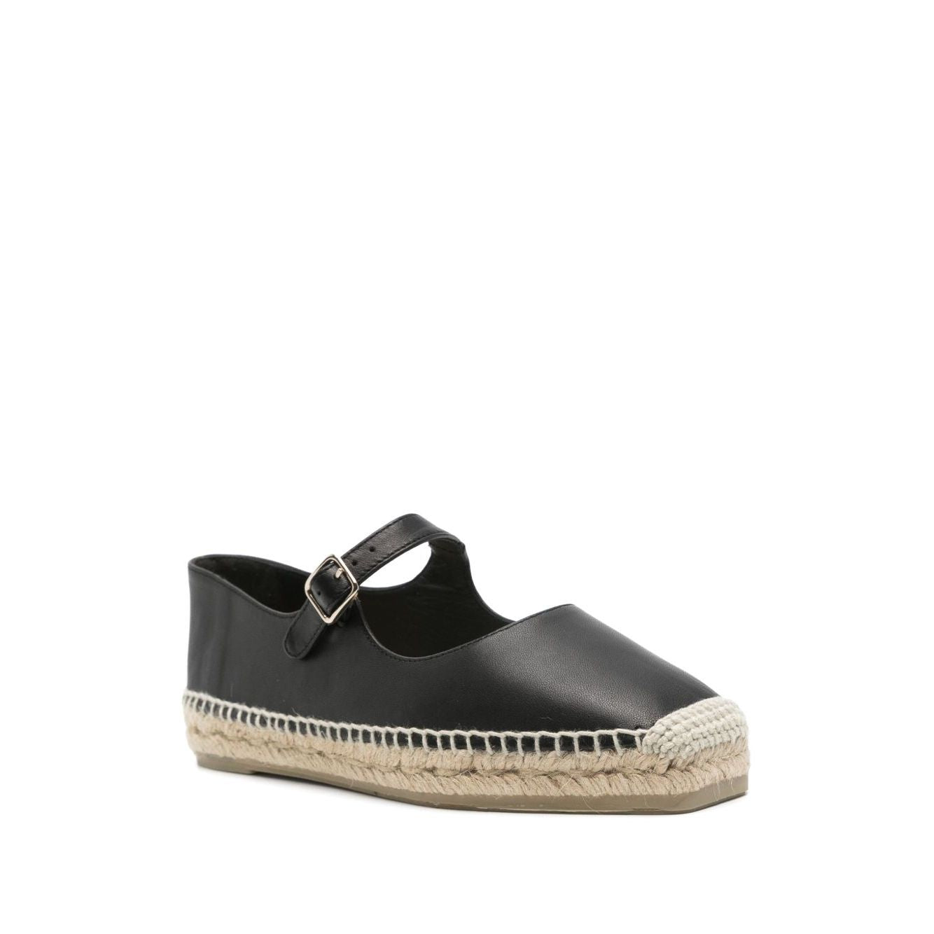 Castañer Castaner Flat shoes Black with buckle, branded insole, leather espadrilles, braided raffia sole, 0.8 in / 2 cm platform.