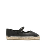Castañer Castaner Flat shoes Black with buckle fastening and braided raffia sole, featuring branded insole and 0.8 inch platform.