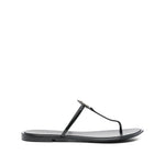 Tory Burch Sandals Black with Double T motif and branded insole, almond open toe design in Mini Miller thong style.