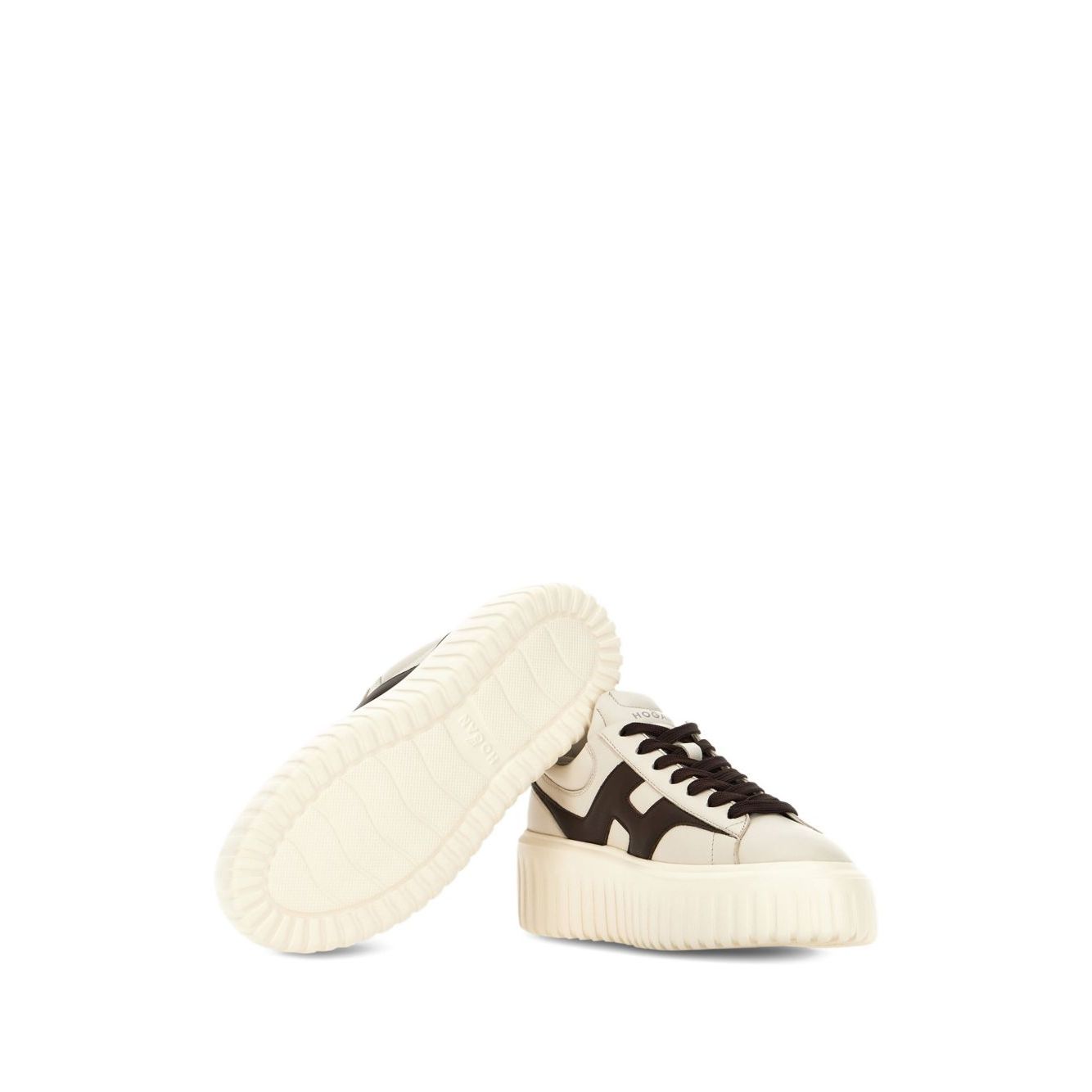 Hogan Pre Sneakers Hogan H-Stripes beige leather sneakers with lace-up fastening and H-stripes, featuring logo-print tongue and branded insole.