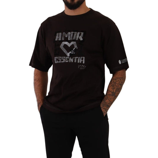 Dolce & Gabbana Elegant Burgundy L'Amore Crew Neck Tee Dolce & Gabbana Black