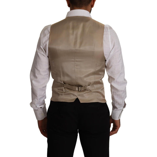 Dolce & Gabbana Beige Cotton Silk Formal Dress Vest Dolce & Gabbana Dim Gray