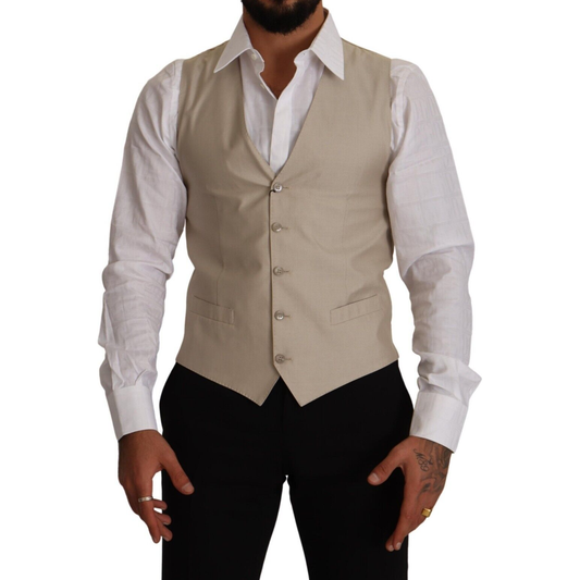 Dolce & Gabbana Beige Cotton Silk Formal Dress Vest Dolce & Gabbana Rosy Brown