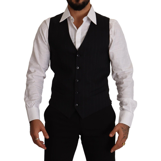 Dolce & Gabbana Elegant Blue Striped Dress Vest Dolce & Gabbana Gray