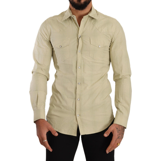 Dolce & Gabbana Elegant Sicilia Checkered Cotton Shirt Dolce & Gabbana Tan