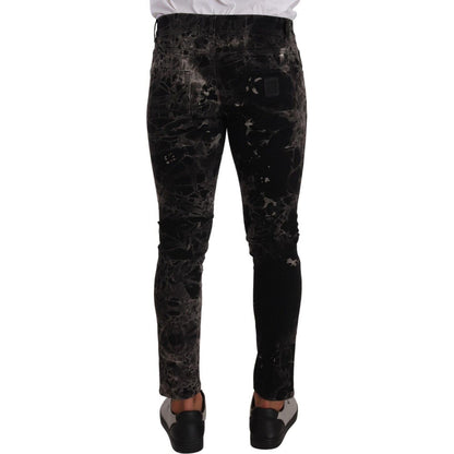 Dolce & Gabbana Black Patterned Skinny Slim Fit Jeans 1728,2% Elastane,67345645728,Black and Gray,Clothing,Dolce & Gabbana,IT48 | M,Jeans & Pants - Men - Clothing,Jeans Denim - Clothing,Material: 98% Cotton,Men,Men - Clothing,New with tags,Skinny Jeans -
