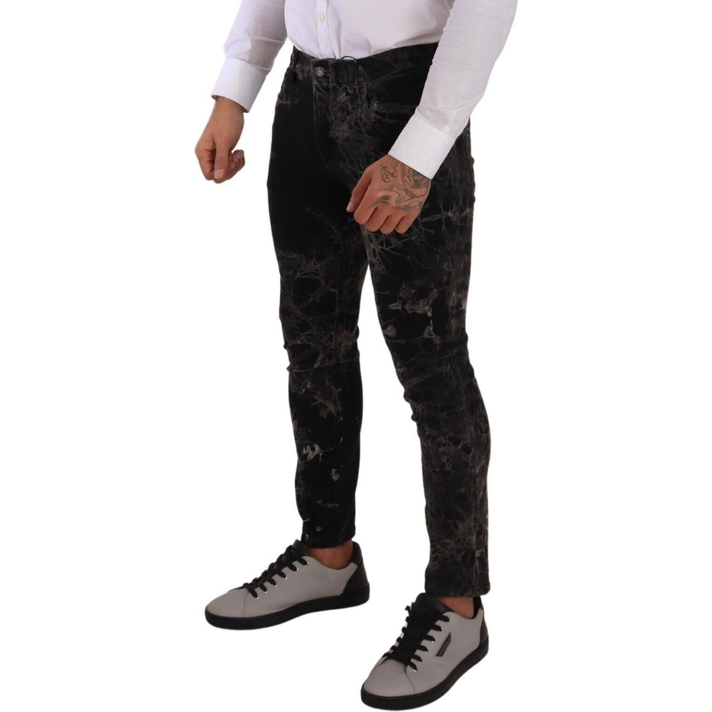 Dolce & Gabbana Black Patterned Skinny Slim Fit Jeans 1728,2% Elastane,67345645728,Black and Gray,Clothing,Dolce & Gabbana,IT48 | M,Jeans & Pants - Men - Clothing,Jeans Denim - Clothing,Material: 98% Cotton,Men,Men - Clothing,New with tags,Skinny Jeans -