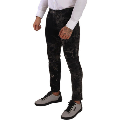 Dolce & Gabbana Black Patterned Skinny Slim Fit Jeans 1728,2% Elastane,67345645728,Black and Gray,Clothing,Dolce & Gabbana,IT48 | M,Jeans & Pants - Men - Clothing,Jeans Denim - Clothing,Material: 98% Cotton,Men,Men - Clothing,New with tags,Skinny Jeans -