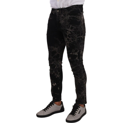 Dolce & Gabbana Black Patterned Skinny Slim Fit Jeans 1728,2% Elastane,67345645728,Black and Gray,Clothing,Dolce & Gabbana,IT48 | M,Jeans & Pants - Men - Clothing,Jeans Denim - Clothing,Material: 98% Cotton,Men,Men - Clothing,New with tags,Skinny Jeans -