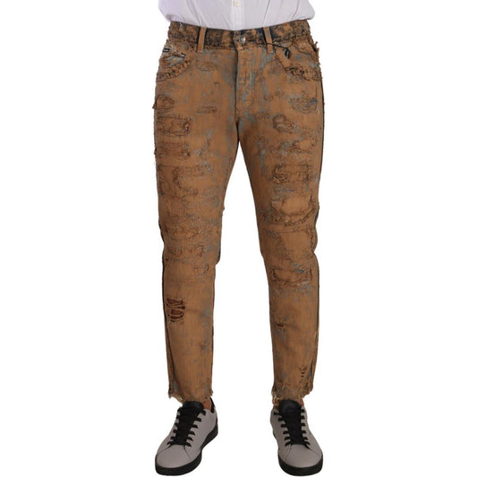 Dolce & Gabbana Authentic Distressed Denim Classic Trousers Dolce & Gabbana Dark Olive Green