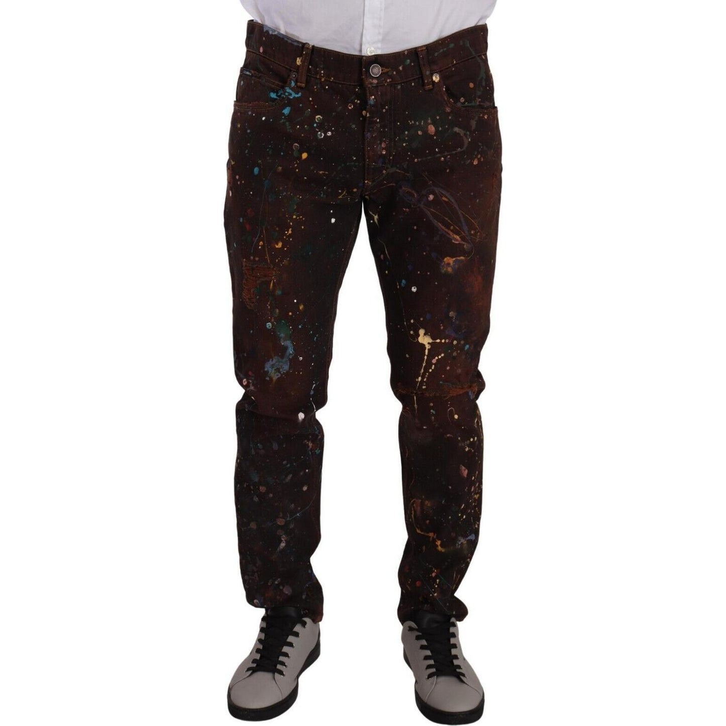 Dolce & Gabbana Brown Splash Color Cotton Regular Denim Jeans 1728,67345645728,Brown,Clothing,Dolce & Gabbana,IT52 | XL,Jeans & Pants - Men - Clothing,Jeans Denim - Clothing,Material: 100% Cotton,Men,Men - Clothing,New with tags,Skinny Jeans - Jeans Denim