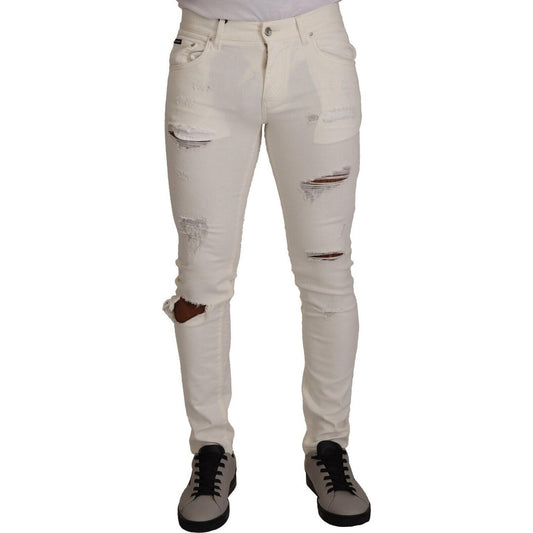 Dolce & Gabbana White Tattered Skinny Cotton Men Denim Jeans 1728,67345645728,Clothing,Dolce & Gabbana,IT46 | S,Jeans & Pants - Men - Clothing,Jeans Denim - Clothing,Material: 98% Cotton 2% Elastane,Men,Men - Clothing,New with tags,Skinny Jeans - Jeans De