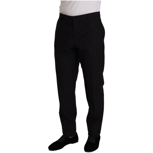 Dolce & Gabbana Elegant Dark Blue Wool Silk Tuxedo Trousers Dolce & Gabbana Black