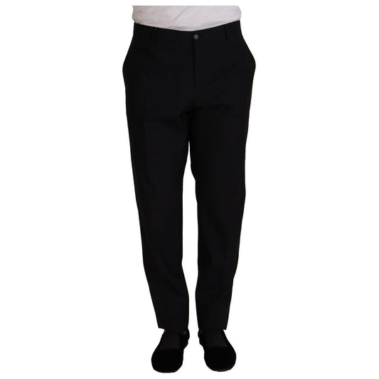 Dolce & Gabbana Elegant Dark Blue Wool Silk Tuxedo Trousers Dolce & Gabbana Black