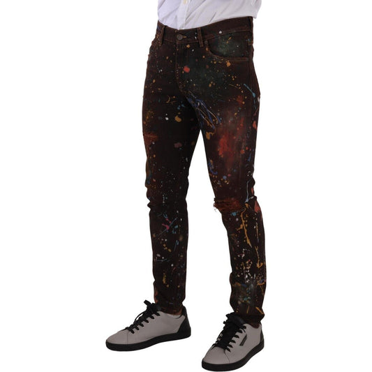 Dolce & Gabbana Multicolor Painted Skinny Denim Jeans Dolce & Gabbana Black